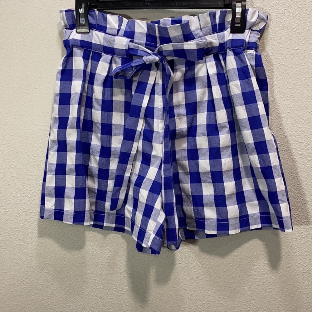 Joie Gingham Shorts Blue & White Check Cotton‎ Paper Bag Waist